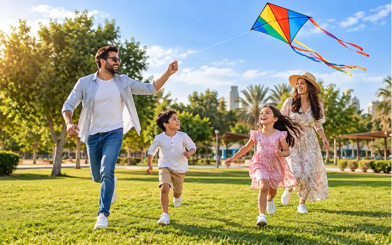 Family enjoying quality time and children’s play at Electra Park.