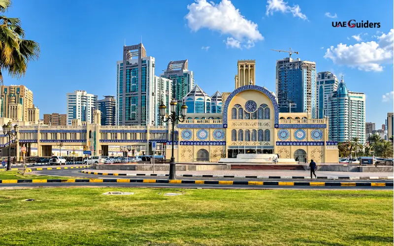 Central Souq Sharjah blue-tiled market building