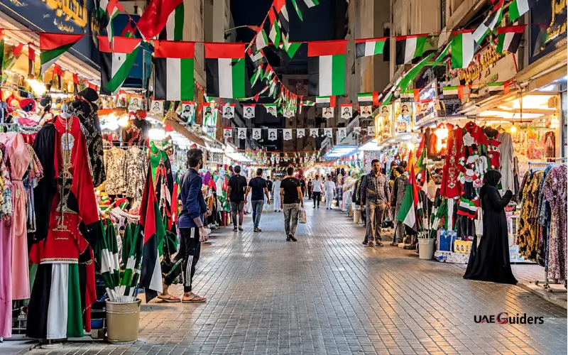 Al Ghuwair Market Sharjah shops selling fabrics, clothing and accessories
