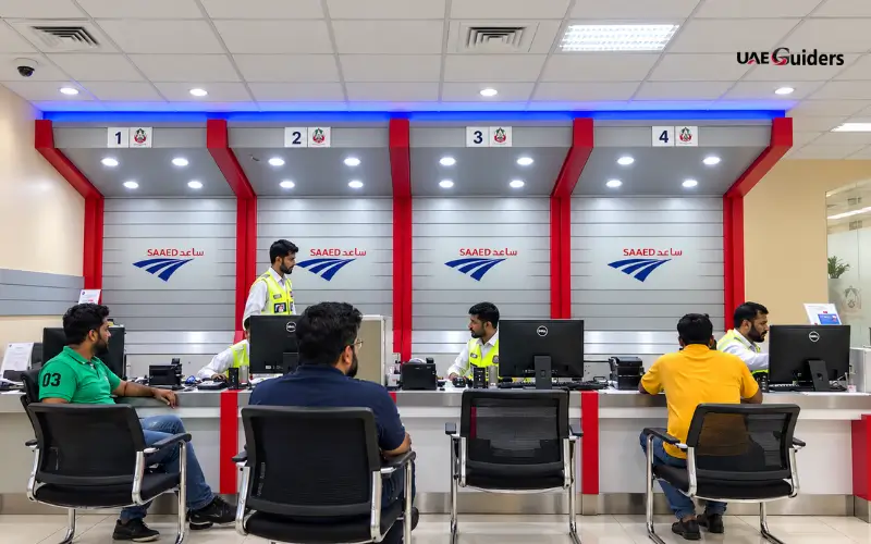 Mafraq Traffic Department customer service counters for traffic-related services.