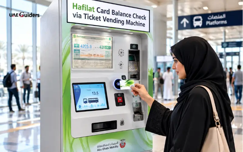 Hafilat sales and recharge machine for checking card balance in Abu Dhabi.