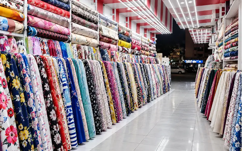 Al Ghuwair Market Sharjah fabrics and colourful dress materials