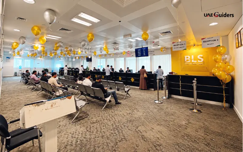 BLS Abu Dhabi Centre reception and customer service area at Wafra Square