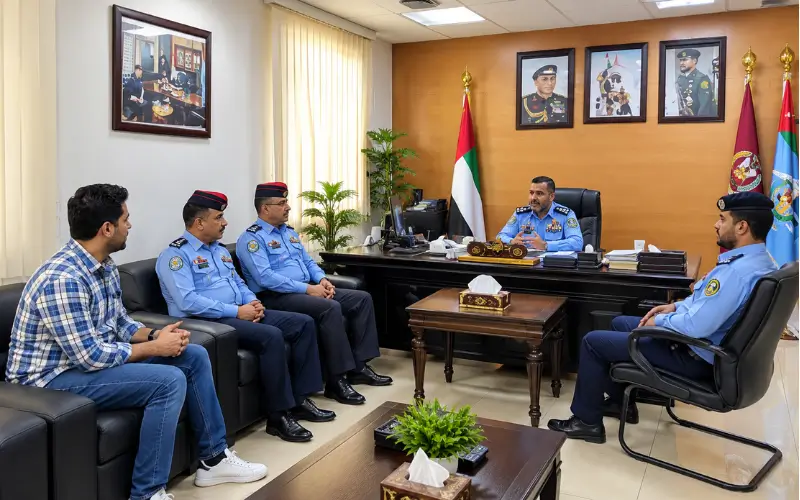 Mafraq Traffic Department officers during an official meeting in Abu Dhabi.