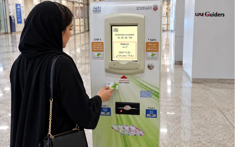 Recharge machine for checking card balance in Abu Dhabi.