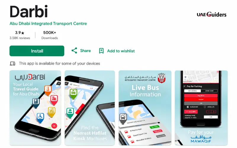 Darbi app for Abu Dhabi public transport and bus information.