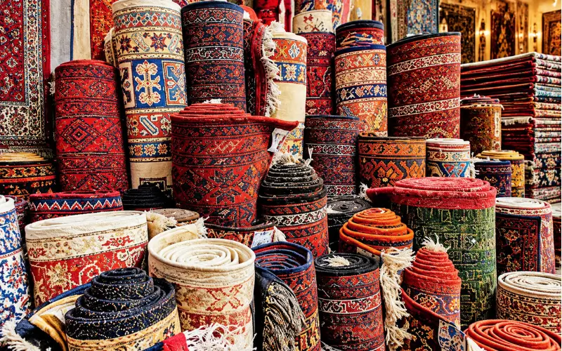 Al Ghuwair Market Sharjah carpets and traditional patterned rugs